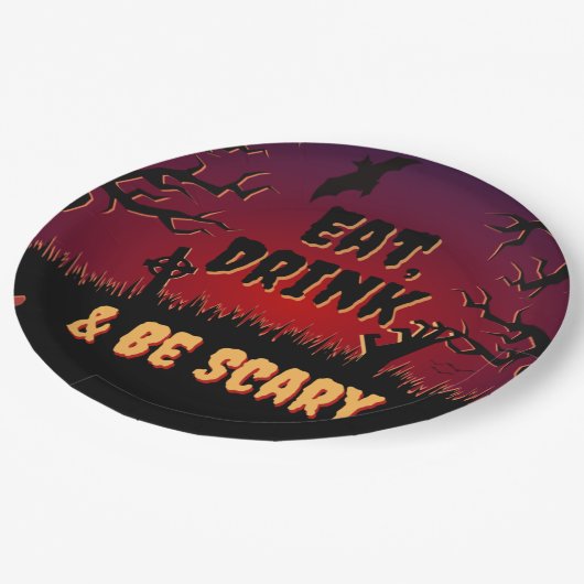 Eet, Drink en wees eng Halloween Papieren Bordje (Gekanteld)