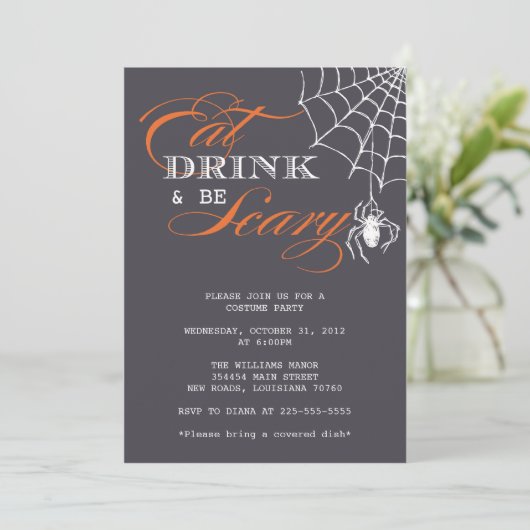 Eet Drink en wees eng | Halloween-partij Kaart (Staand voorkant)