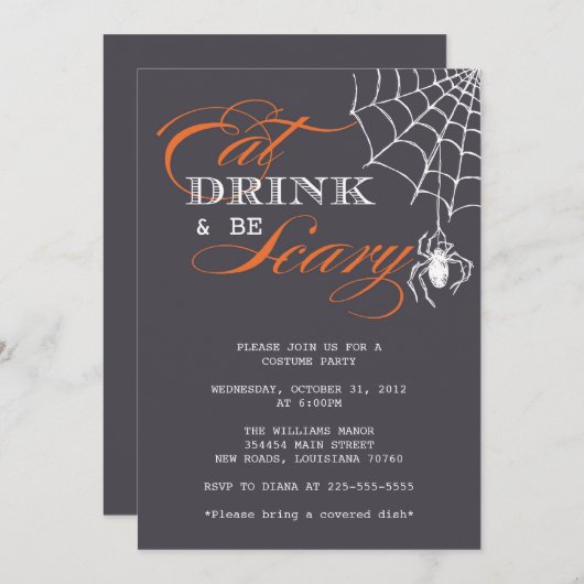 Eet Drink en wees eng | Halloween-partij Kaart (Voorkant / Achterkant)