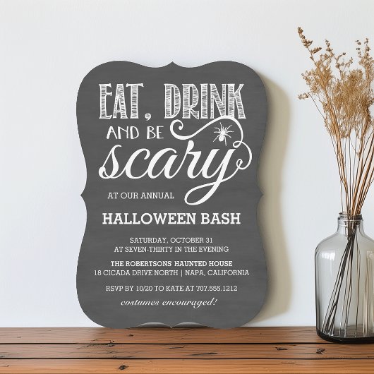 Eet, Drink en wees eng Halloween Party schoolbord Kaart