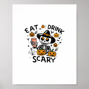 Eet, drink en wees eng Halloween pompoen miniatuur Poster