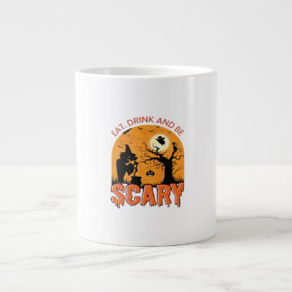Eet, drink en wees eng Halloween scène vintage gra Grote Koffiekop