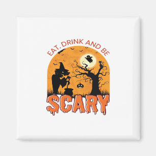 Eet, drink en wees eng Halloween scène vintage gra Magneet