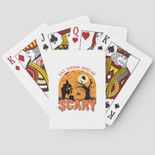 Eet, drink en wees eng Halloween scène vintage gra Pokerkaarten