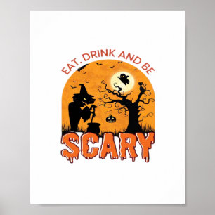 Eet, drink en wees eng Halloween scène vintage gra Poster