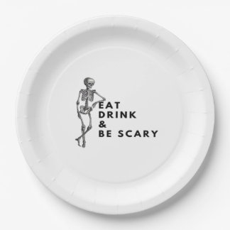 Eet, drink en wees eng Halloween-skelet vintage  Papieren Bordje