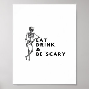 Eet, drink en wees eng Halloween-skelet vintage Poster