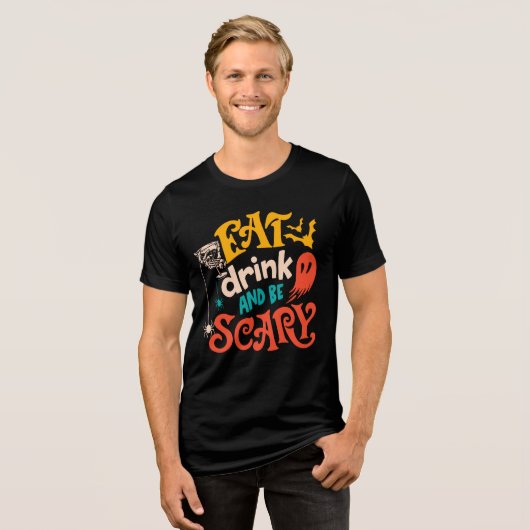 Eet drink en wees eng Halloween Tri-Blend Shirt (Voorkant volledig)