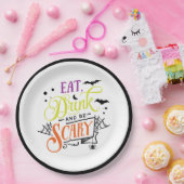 Eet, Drink en wees eng Halloween Typografie Papieren Bordje (Feest)