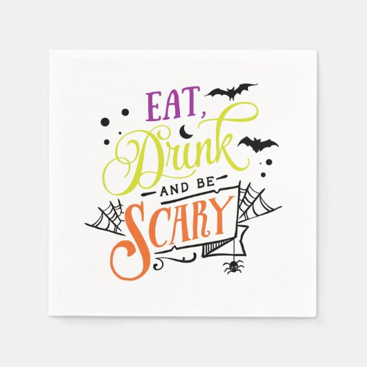 Eet, Drink en wees eng Halloween Typografie Servet (Voorkant)
