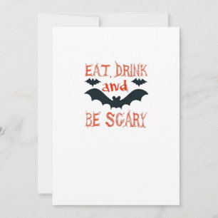 Eet, drink en wees eng Halloween-vleermuizenfeesth Feestdagenkaart
