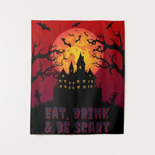 Eet, Drink en wees eng Halloween Wandkleed (Voorkant)