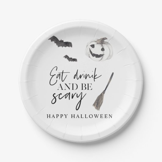 Eet Drink en wees eng | Happy Halloween Papieren Bordje (Voorkant)