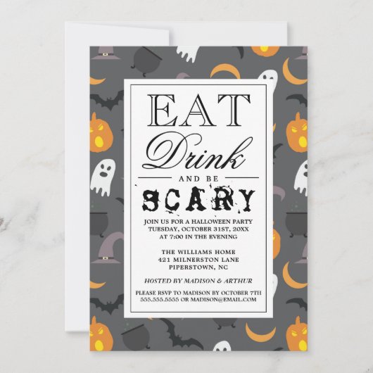 Eet Drink en wees eng | Happy Halloween-partij Kaart (Voorkant)