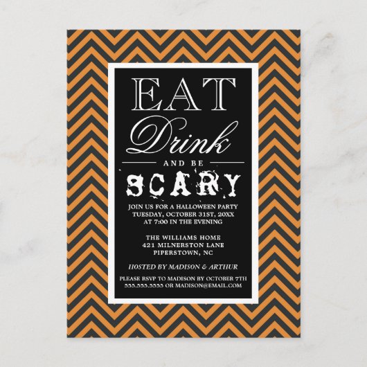 Eet Drink en wees eng | Happy Halloween-partij Uitnodiging Briefkaart (Voorkant)