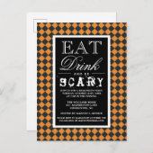 Eet Drink en wees eng | Happy Halloween-partij Uitnodiging Briefkaart (Voorkant / Achterkant)
