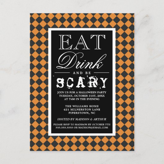 Eet Drink en wees eng | Happy Halloween-partij Uitnodiging Briefkaart (Voorkant)