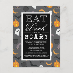 Eet Drink en wees eng   Happy Halloween-partij Uitnodiging Briefkaart