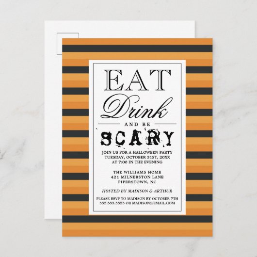 Eet Drink en wees eng | Happy Halloween-partij Uitnodiging Briefkaart (Voorkant / Achterkant)