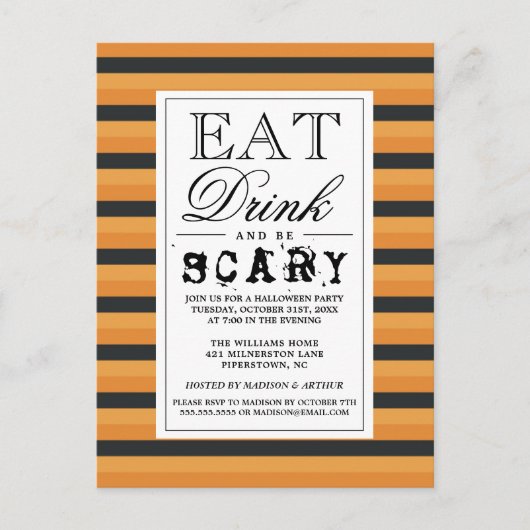 Eet Drink en wees eng | Happy Halloween-partij Uitnodiging Briefkaart (Voorkant)