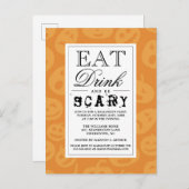 Eet Drink en wees eng | Happy Halloween-partij Uitnodiging Briefkaart (Voorkant / Achterkant)