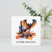 Eet, drink en wees eng Herfst Halloween Vleermuis Feestdagenkaart (Staand voorkant)