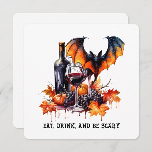 Eet, drink en wees eng Herfst Halloween Vleermuis Feestdagenkaart (Voorkant / Achterkant)