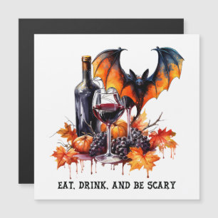 Eet, drink en wees eng herfst Halloween vleermuis  Magnetische Uitnodiging
