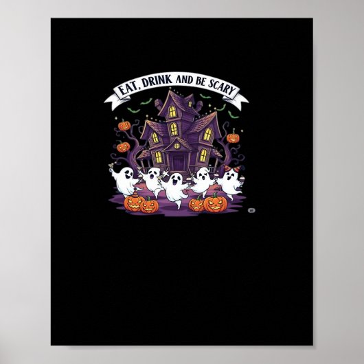 Eet, drink en wees eng klassiek grappig retro poster (Voorkant)