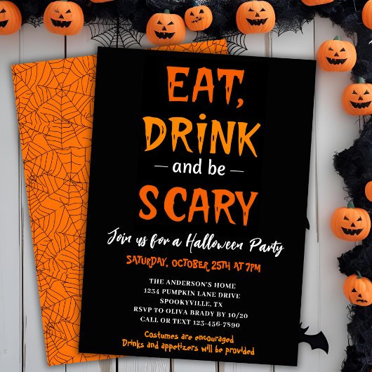 Eet Drink en wees eng Modern Halloween Party Kaart