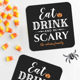 Eet Drink en wees eng Moderne Typografie Halloween Kartonnen Onderzetters