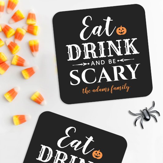 Eet Drink en wees eng Moderne Typografie Halloween Kartonnen Onderzetters