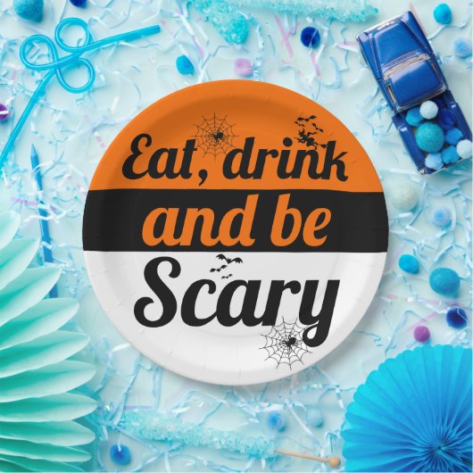 Eet, drink en wees eng oranje Halloween Papieren Bordje (Feest)