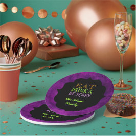 Eet Drink en wees eng Paarse Halloween Papieren Bordje