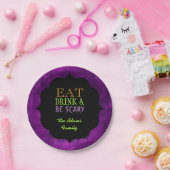 Eet Drink en wees eng Paarse Halloween Papieren Bordje (Feest)