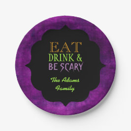 Eet Drink en wees eng Paarse Halloween Papieren Bordje
