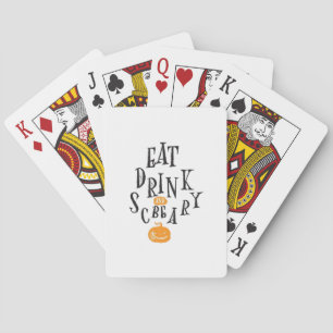 Eet, drink en wees eng. Prettige Halloween. Vintag Pokerkaarten