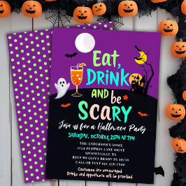 Eet Drink en wees eng Retro kleuren Halloween Part Kaart