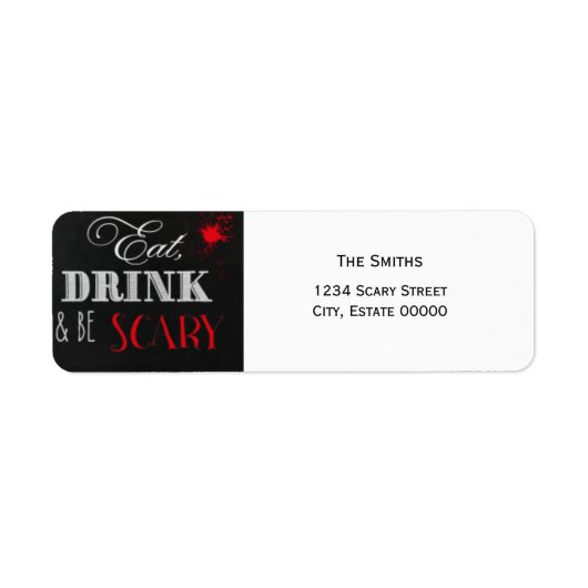Eet, drink en wees eng rode Halloween label (Voorkant)