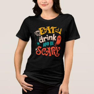 Eet Drink en wees eng Typografie Halloween Tri-Blend Shirt