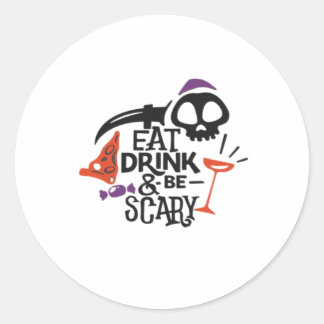 Eet, drink en wees eng vintage grafisch ontwerp ronde sticker