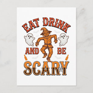 Eet, drink en wees eng vintage Halloween T-shirt D Briefkaart