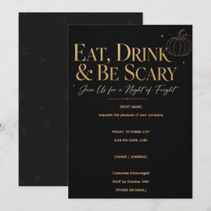 Eet, drink en wees eng zwart gouden Halloween-fees Kaart