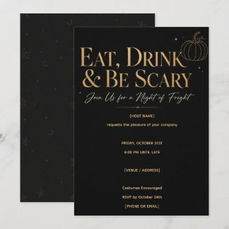 Eet, drink en wees eng zwart gouden Halloween-fees Kaart