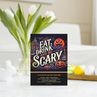 Eet Drink en wees eng zwart Halloween-feest