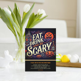 Eet Drink en wees eng zwart Halloween-feest Briefkaart