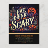 Eet Drink en wees eng zwart Halloween-feest Briefkaart (Voorkant)