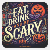 Eet Drink en wees eng zwart Halloween-feest Vierkante Sticker (Voorkant)