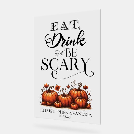 Eet, Drink en wees Enge Bruiloft Acryl Bord (Hoek)