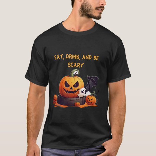 Eet, Drink, en Wees Enge Grappige Halloween T-shirt (Voorkant)